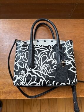 kate spade Black and White Margaux Embossed Scribble Flora Mini Satchel